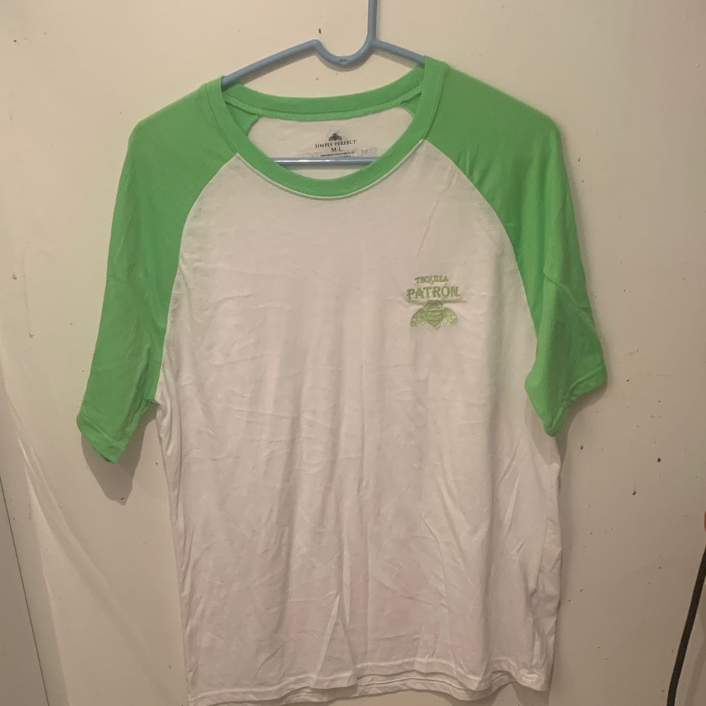 Fantastic Simply Perfect Patron Tequila Green and White Raglan T-Shirt SZ M-L